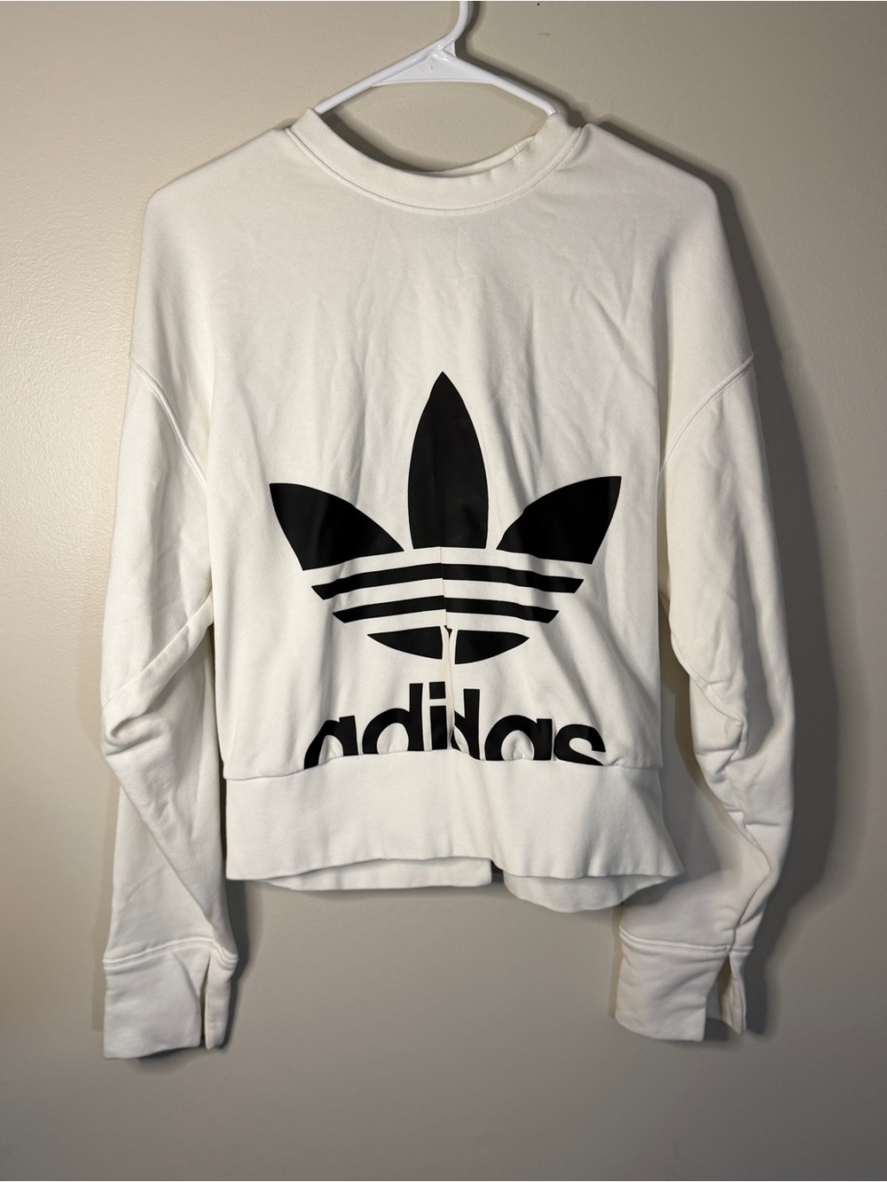 white Adidas origionals womens trefoil open back sweatshirt (EC5777) size S
